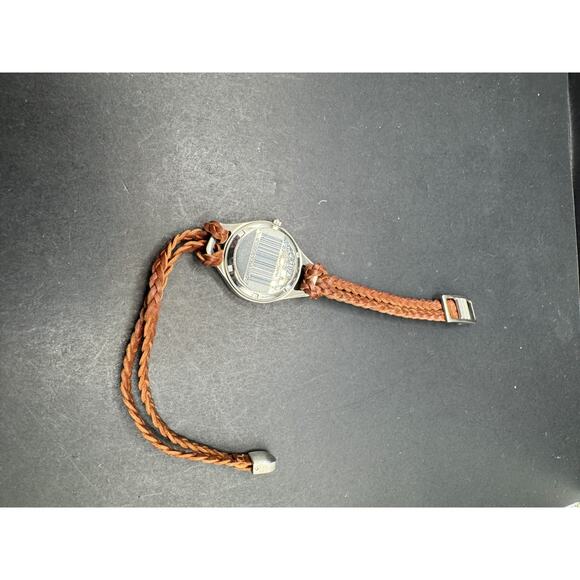 Vtg Eddie Bauer Ladies Cord Bracelet Watch Cream Dial Quartz Water Resist 165FT